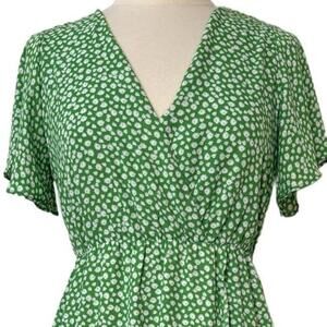 Sienna Sky Bright Green Hi-Low Faux Wrap Dress Ditsy Small